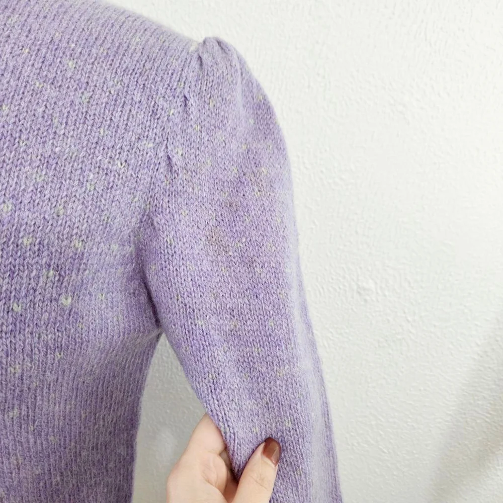 Vintage pastel purple pink kitty cat sweater puff sleeves fairy kei kawaii FLAW